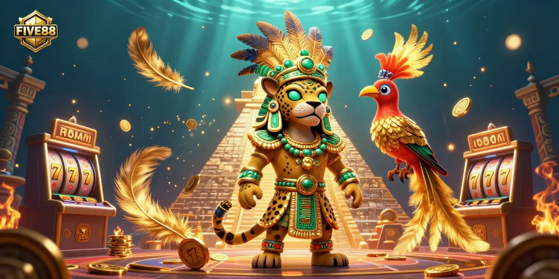 Experience the excitement of FIVE88 Casino with vibrant slots and golden imagery in a 3D stunning illustration.