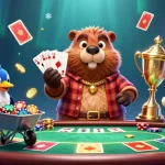 Situs Poker Online features a playful poker scene with characters enjoying a vibrant game at the table.