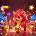 Engage with mm99's competitive edge in a lively casino scene featuring vibrant pangolins and dynamic gaming elements.