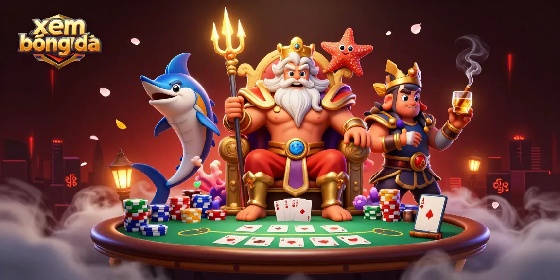 Experience xem bóng đá with a vibrant 3D scene featuring Neptune and dynamic gaming elements.