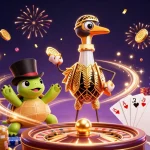 Join the excitement at liên hệ Lode88 with a vibrant illustration of casino characters enjoying games and fun.