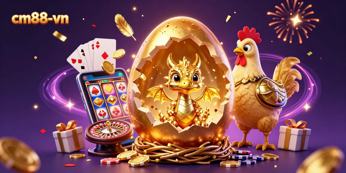 Experience the excitement of cm88-vn with a dazzling dragon and vibrant casino elements.