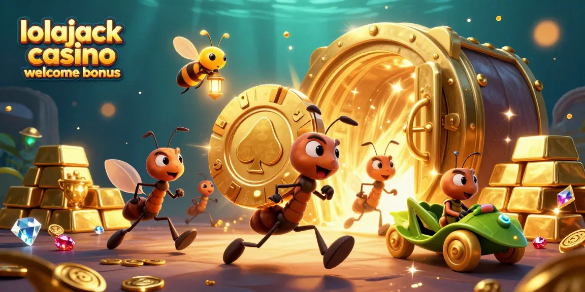 Experience the excitement of the lolajack casino welcome bonus with a vibrant illustration featuring energetic characters and dynamic gaming elements.