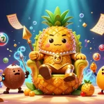 Play slot gacor 777 with the golden pineapple king amidst a vibrant casino scene
