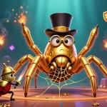 Experience game bài đổi thưởng excitement with golden spider weaving magic between casino pillars.