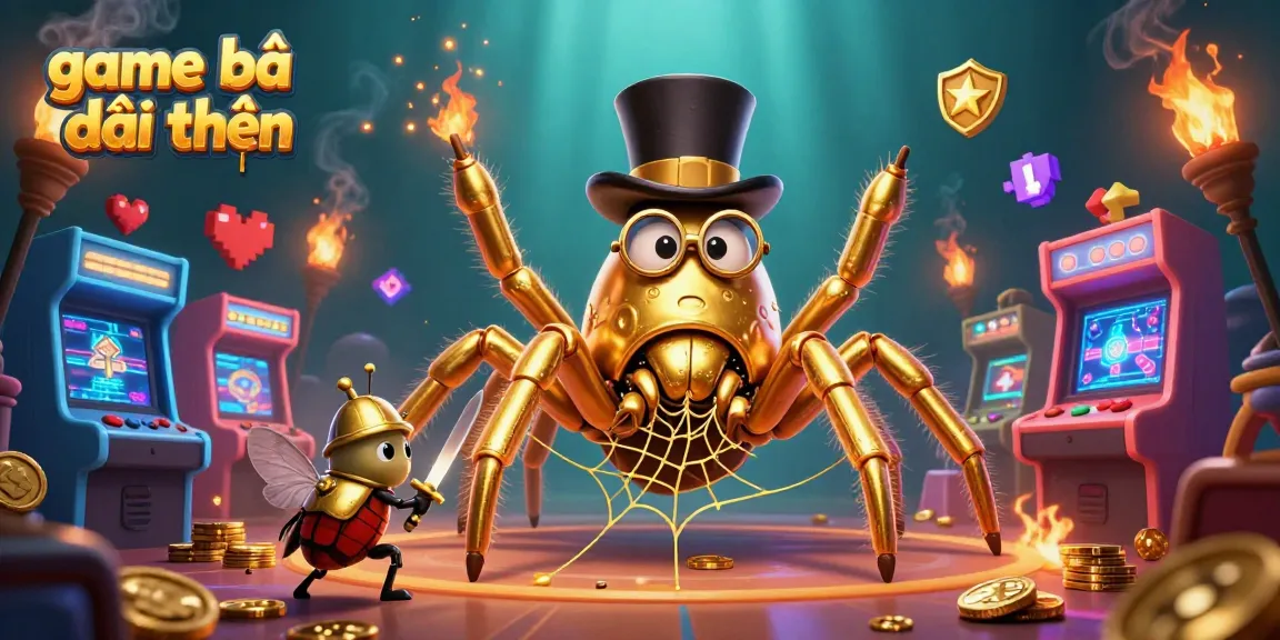 Experience game bài đổi thưởng excitement with golden spider weaving magic between casino pillars.