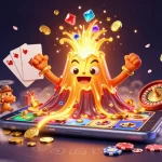Experience thrilling wins at QQ88 with a golden volcano erupting coins and vibrant casino elements.