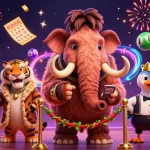 LU88 showcases a lively lottery scene with a mammoth bouncer, a saber-tooth tiger, and a dodo doorman.