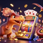 Experience thrilling wins with bk8 as cartoon dinosaurs create a jackpot scene filled with casino excitement.