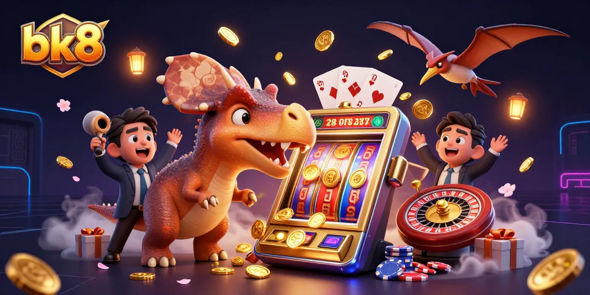 Experience thrilling wins with bk8 as cartoon dinosaurs create a jackpot scene filled with casino excitement.