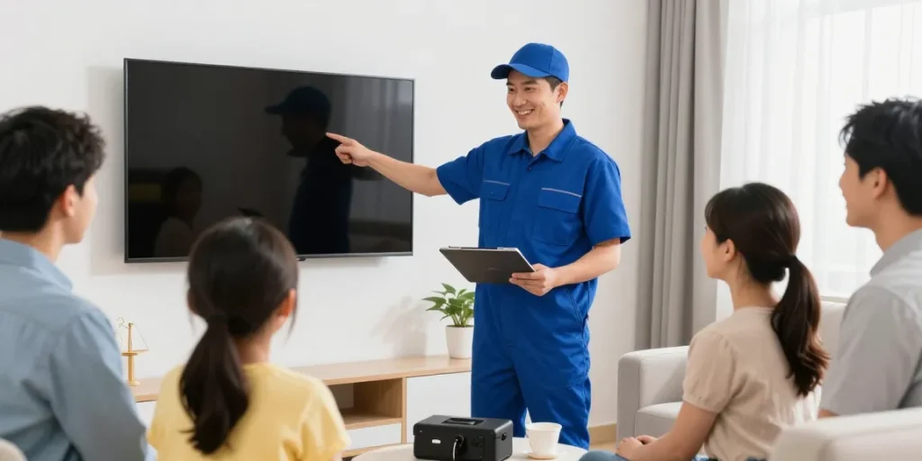 IPTV subscription installation by trusted local professional in a modern living room.