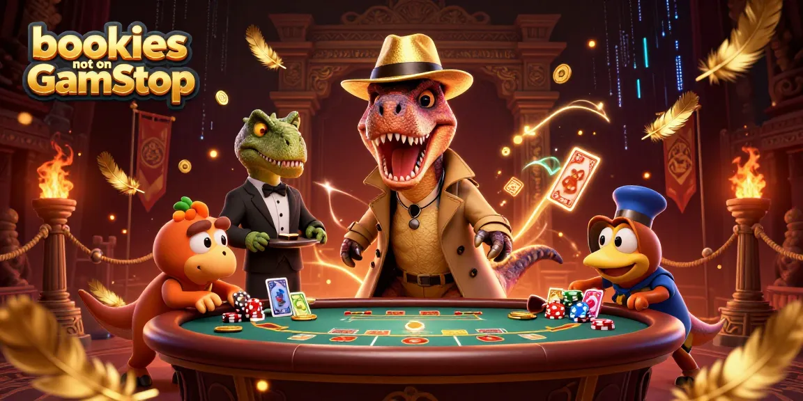 Experience the thrill with bookies not on GamStop at a dynamic blackjack table in a vibrant dinosaur casino.