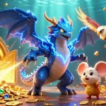 Engage with this online magazine illustration showcasing a thunder dragon and casino elements, representing thrilling adventures.