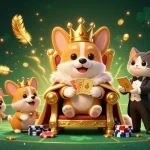 Experience the exciting world of on68 with a royal corgi sitting on a throne surrounded by engaging gambling elements.