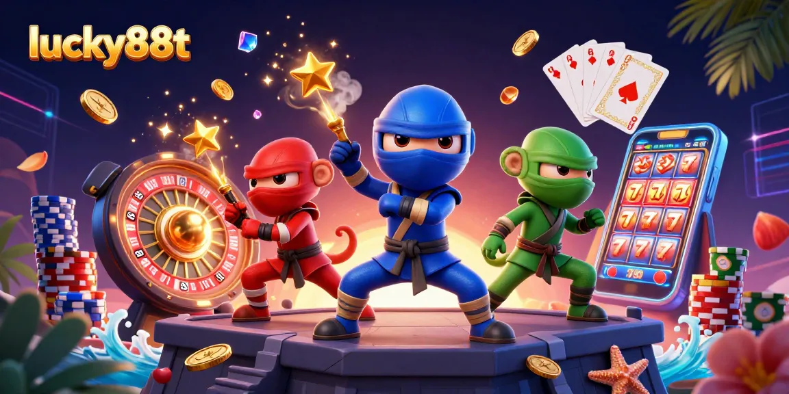 Experience winning with lucky88t at this vibrant casino-themed action scene filled with chameleons and coins.