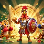 Engage in the slot bonus excitement with a vibrant casino scene showcasing characters and treasure.