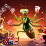 Engage in gambling action at bk8 with a vibrant scene featuring cartoon characters and 3D casino elements.